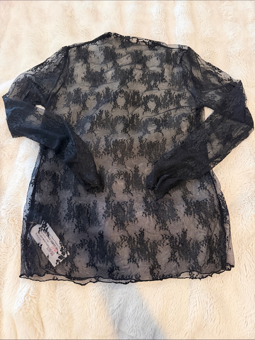 Sheer Black Lace Tunic Top - Elegant Long Sleeve
